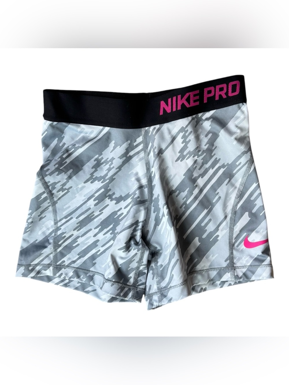 Nike Gray Camo Shorts with Pink Logo Waistband